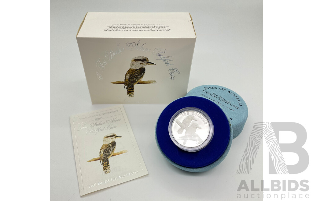 Australian RAM 1989 Silver Piedfort Ten Dollar Coin, Birds of Australia, Kookaburra .925