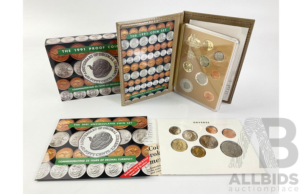 Australian RAM 1991 Eight Coin Proof and UNC Sets