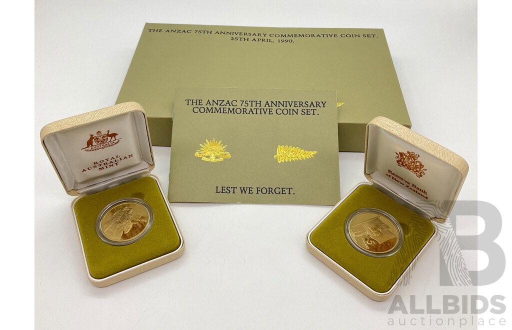 Australian RAM 1990 Two Five Dollar Coins, ANZAC Commemorative Set