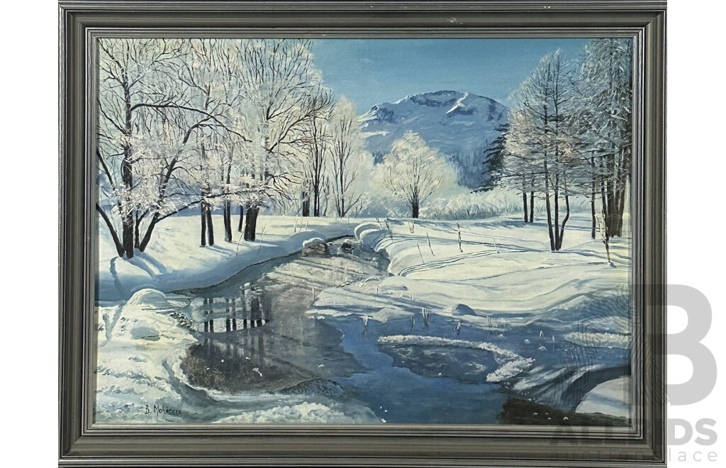 B.Mohorcic, Icey River Through Snow, Oil on Canvas Panel, 66 X 86 cm (frame)