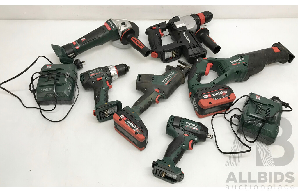 Assorted Metabo Cordless Tools and Batteries with Bag