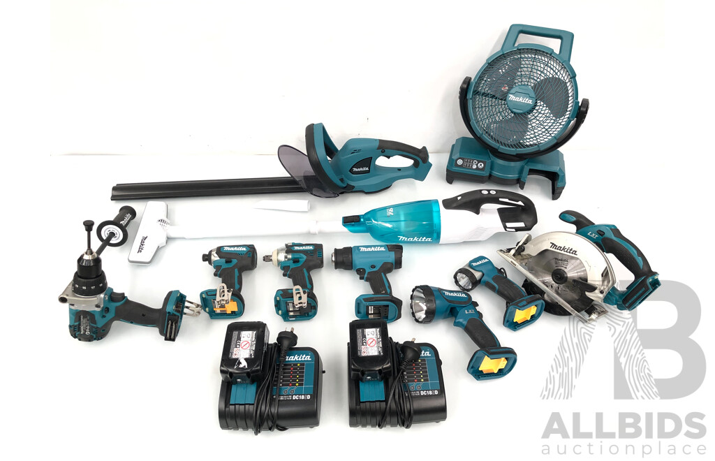 Makita 10 Piece 18 Volt  Lithium Ion Cordless Tool Kit