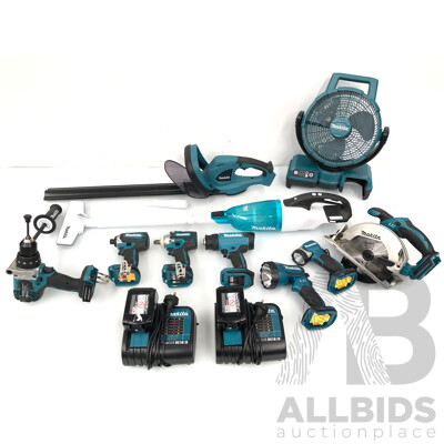 Makita 10 Piece 18 Volt  Lithium Ion Cordless Tool Kit