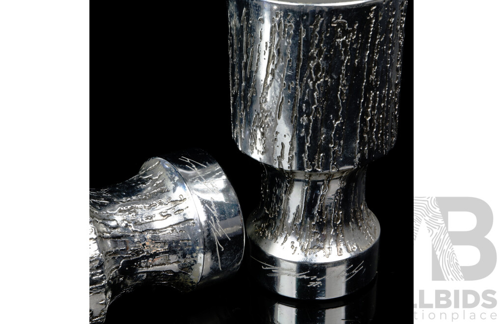 Pair Textured Retro Aluminium Goblets by Stephen Daly, Inscribed to Foot