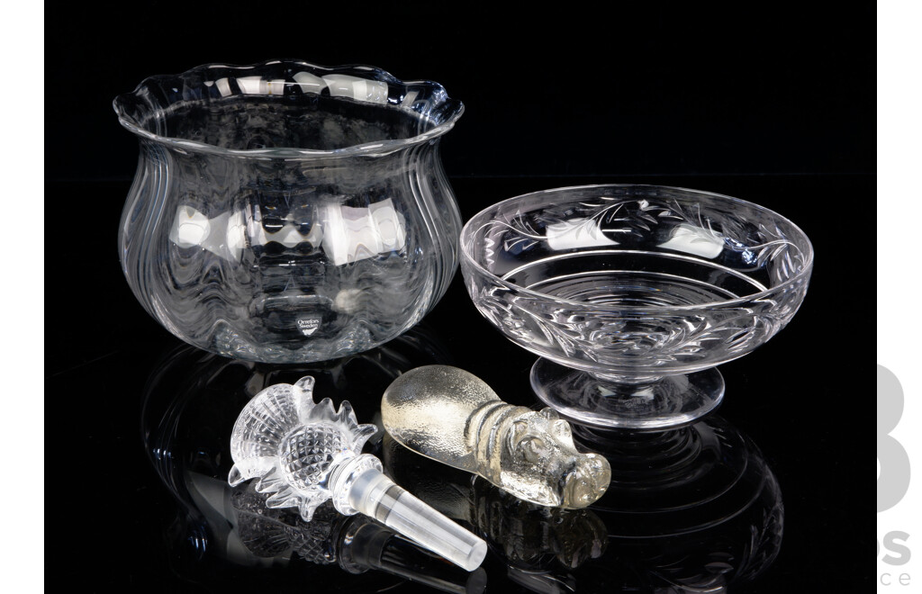 Collection Mid Century Glass Including Stuart Crystal Footed Bowl, Orrefors Bowl with Fluted Rim and More