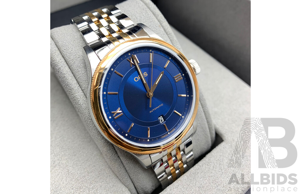 Oris Classic Two-Tone Men's Watch with Blue Dial