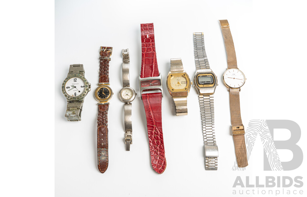 Vintage Watch Collection Including Daniel Wellington 01190542814 & Peugot Antimagnetic Mens Watch with Date Dial