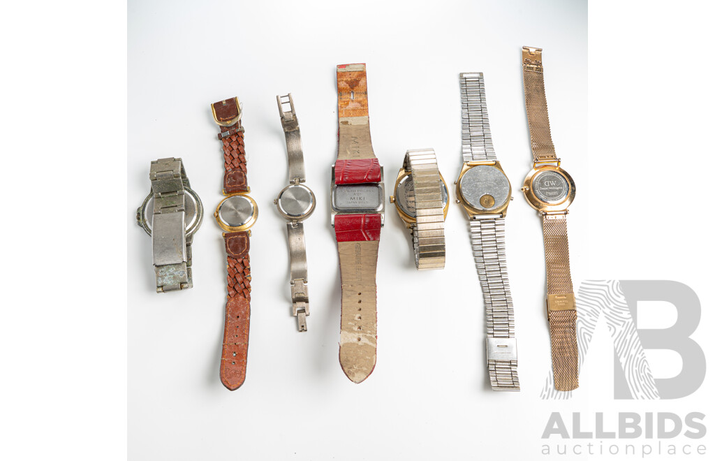 Vintage Watch Collection Including Daniel Wellington 01190542814 & Peugot Antimagnetic Mens Watch with Date Dial