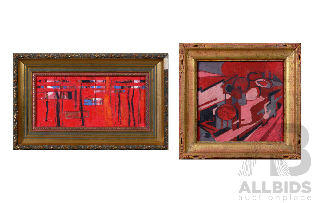 Geoff Kiely, (Contemporary, Australian), Pair of Abstract Miniatures in Gilt Frames, Oil on Canvas (2)