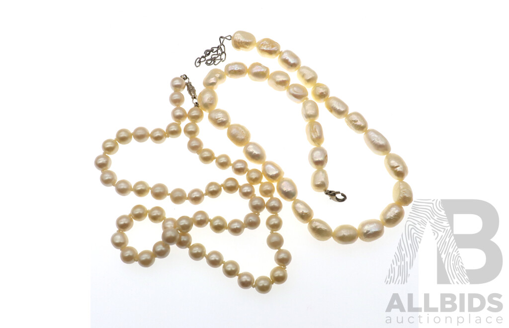 Freshwater Cultured Baroque Pearl Necklace, 38+6cm with Lovely Lustre and Faux Pearl Strand, 45cm