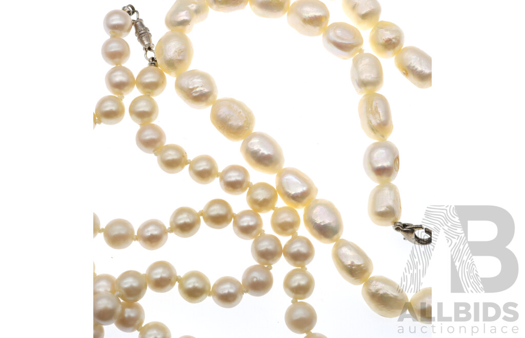 Freshwater Cultured Baroque Pearl Necklace, 38+6cm with Lovely Lustre and Faux Pearl Strand, 45cm