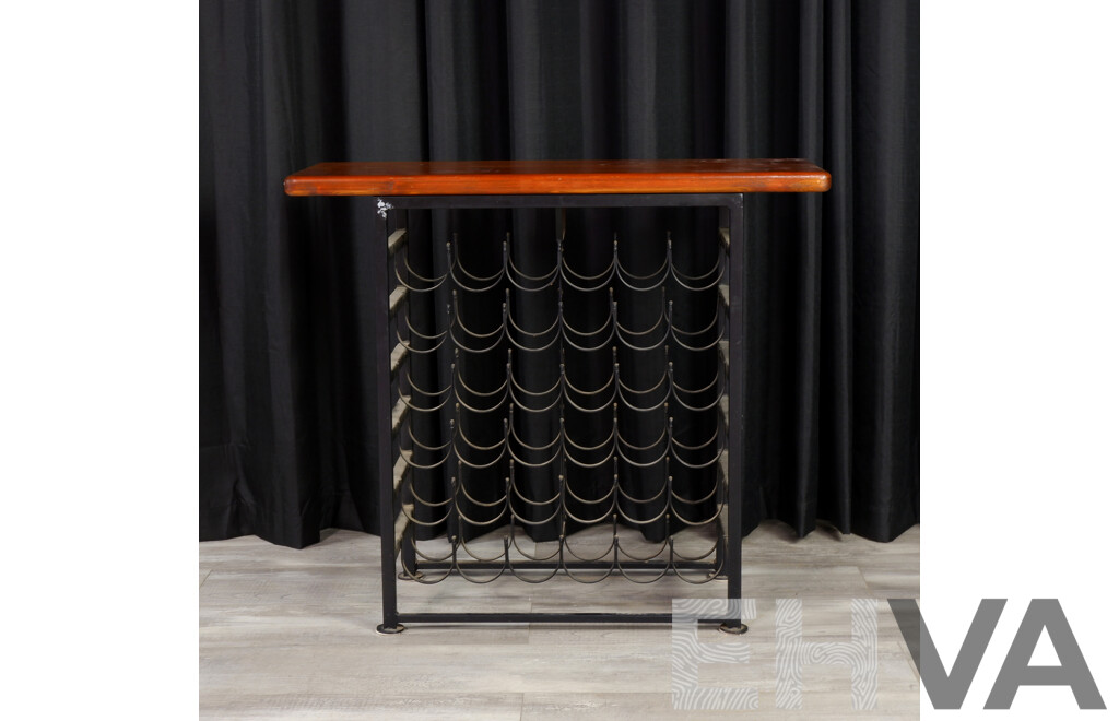 Metal Based Console Table with Timber Top and Wine Rack