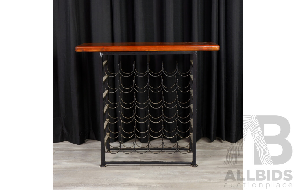 Metal Based Console Table with Timber Top and Wine Rack