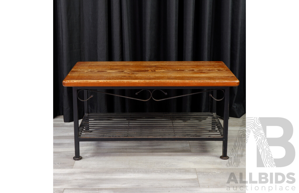 Timber Top Coffee Table with Metal Base