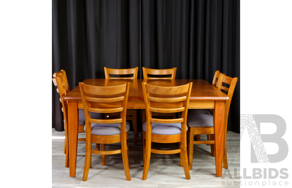 Modern Timber Table with Eight Ladder Back Chairs