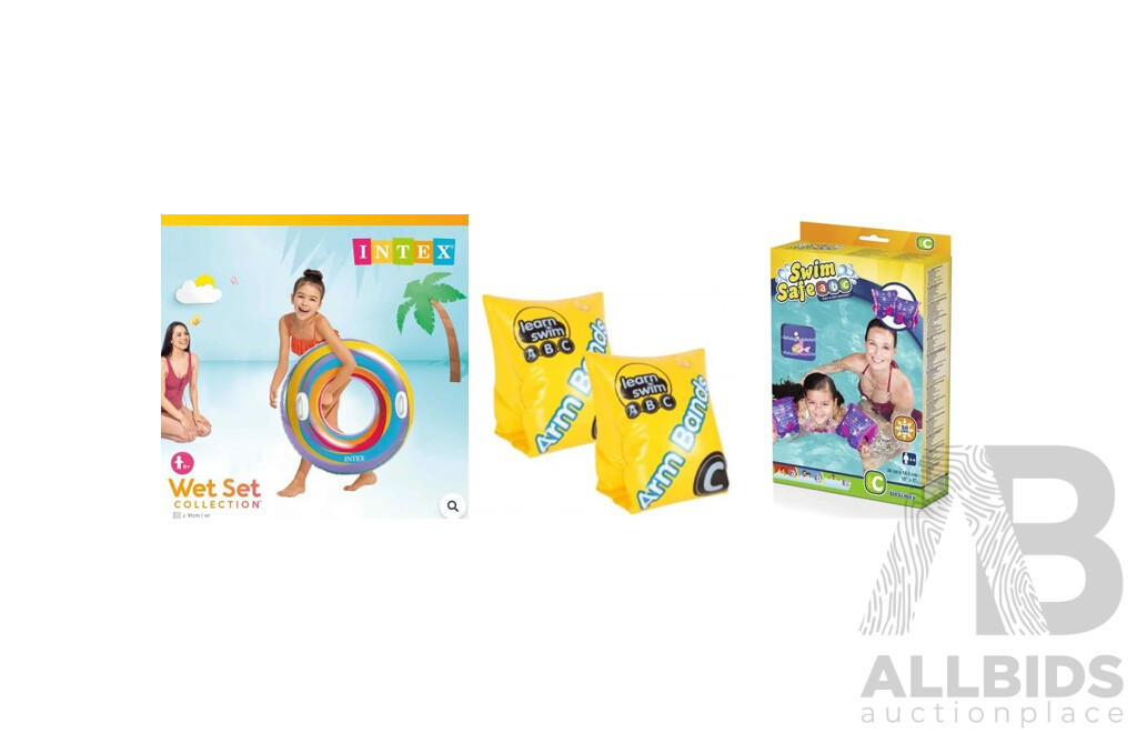 Intex Swirly Whirly Swim Ring, Clarkee Arm Bands Ages 6-12 & Bestway Swim Safe Arm Bands