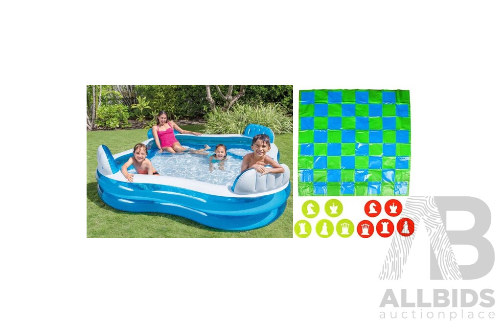 Intex Swim Center Family Lounge Pool and Giant Inflatable Checkers and Chess Set