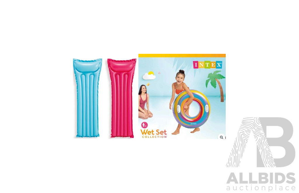 2x Intex Economat Pink and Orange Airmats & Intex Swirly Whirly Swim Ring