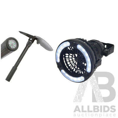 Camping Set - 2 in 1 LED Light and Camping Fan Multi-purpose Camping Tool - Valued at $59