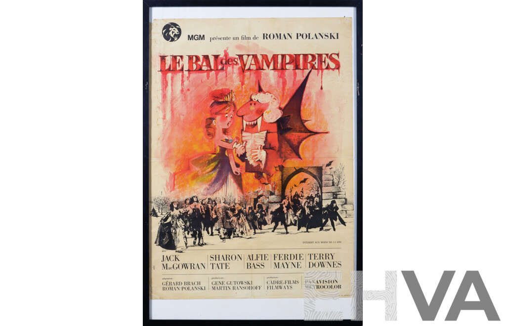 Vintage French Roman Polanski Film Poster, 'Le Bal Des Vampires' ('The Fearless Vampire Killers' or 'Pardon Me, but Your Teeth Are in My Neck'), Ink on Paper, 93 X 63 Cm (frame)
