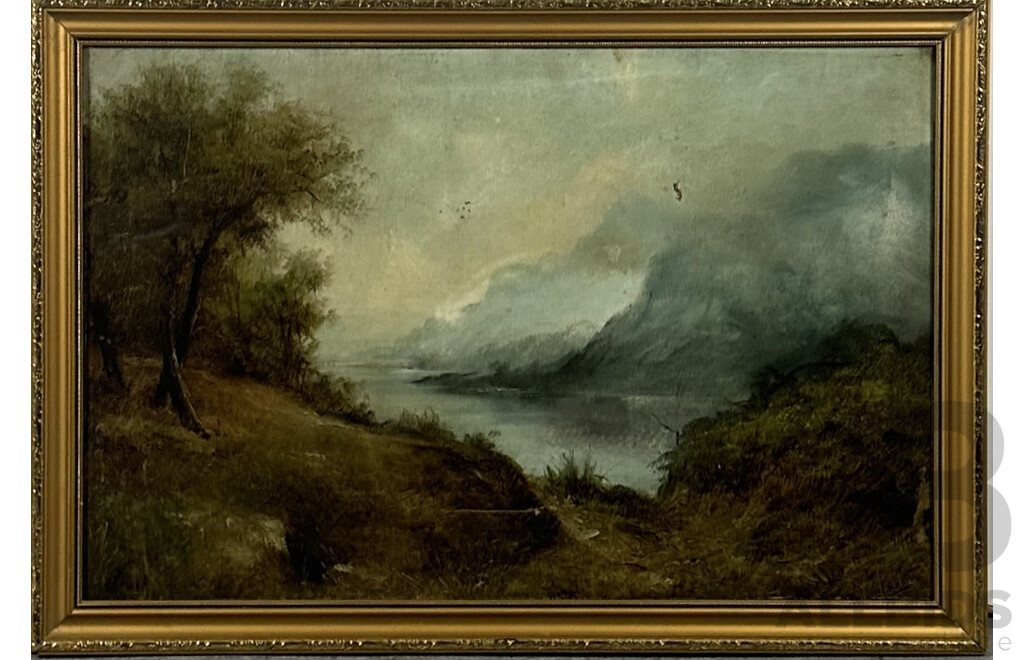 J. Leslie, Untitled Landscape (Misty Waters), Oil on Canvas, 46 X 66 cm