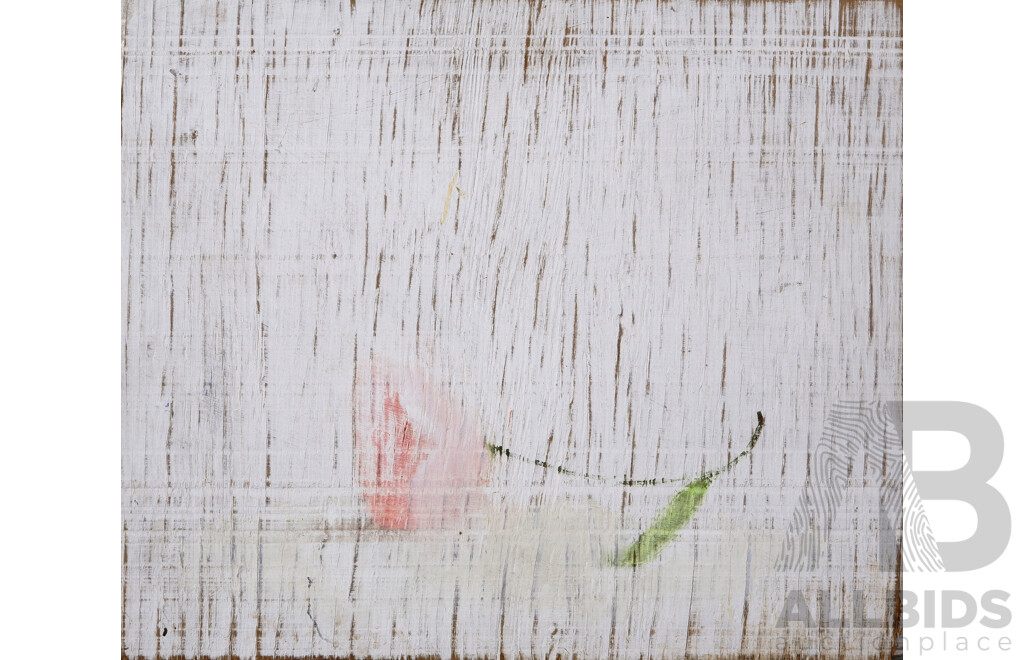 Paul Ryan, (20th Century, Australian - Born in New Zealand, 1964- ), Lone Rose, 1994, Acrylic on Reclaimed Piece of Timber Painted White, 27.5 x 32 cm