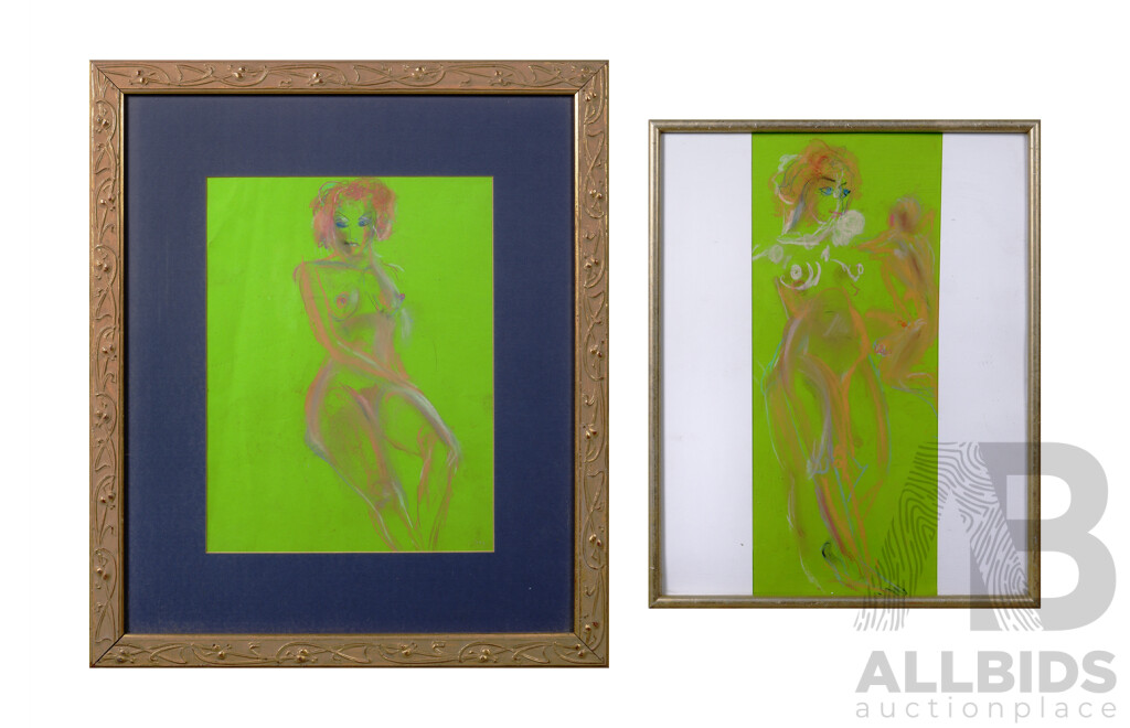 Artist Unknown but Possibly After Forli, Lovely Pair of Hand Drawn Nudes, Coloured Pastel on Paper, 53.5 x 43 cm and 66 x 57 cm (frames) (2)