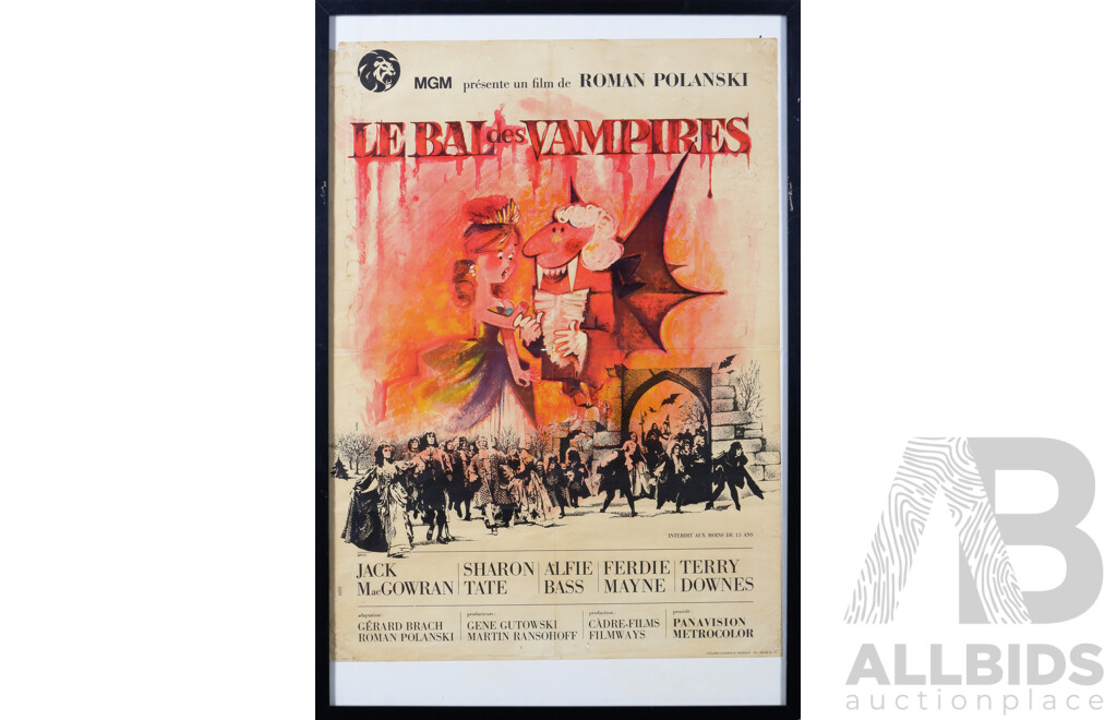 Vintage French Roman Polanski Film Poster, 'Le Bal Des Vampires' ('The Fearless Vampire Killers' or 'Pardon Me, but Your Teeth Are in My Neck'), Ink on Paper, 93 X 63 Cm (frame)