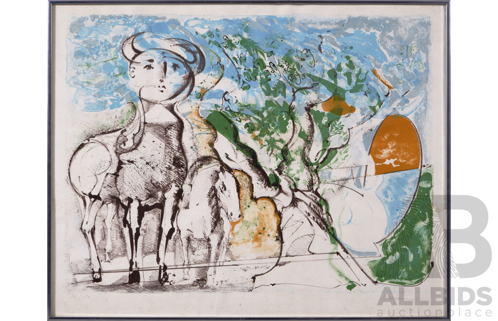 Artist Unknown, (French, c1960s), Picasso Inspired Abstract, Mixed Media Ink, Charcoal and Watercolour, 57 x 72 cm (frame)