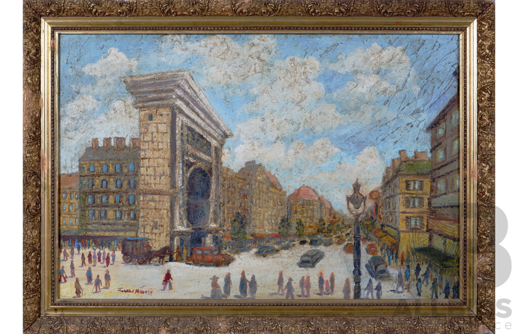 Farkas Mihaly, (20th Century, Hungarian, 1952-2015), Busy City Square, Oil on Board