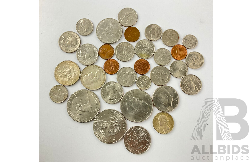 Vintage USA Coins Including One Dollar 1976 Commemorative, 1978 Eisenhower, 1954 Quarter and More