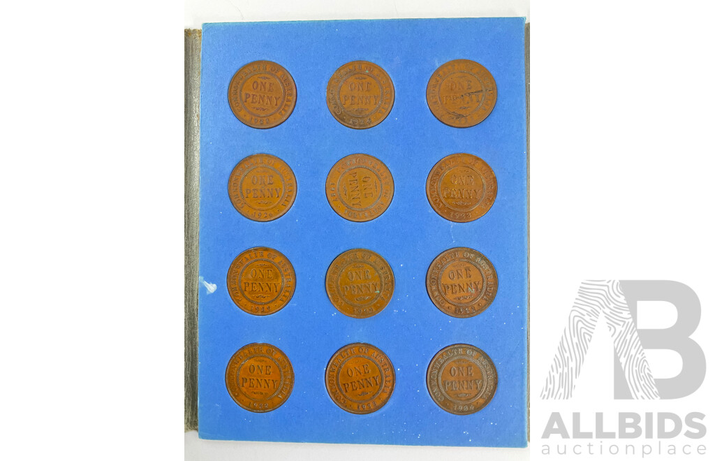 Australian KGV and KGVI Penny Album, Consecutive 1911-1924, 1926-1929, 1931-1936, 1938-1945