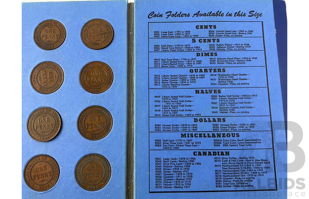 Australian KGV and KGVI Penny Album, Consecutive 1911-1924, 1926-1929, 1931-1936, 1938-1945