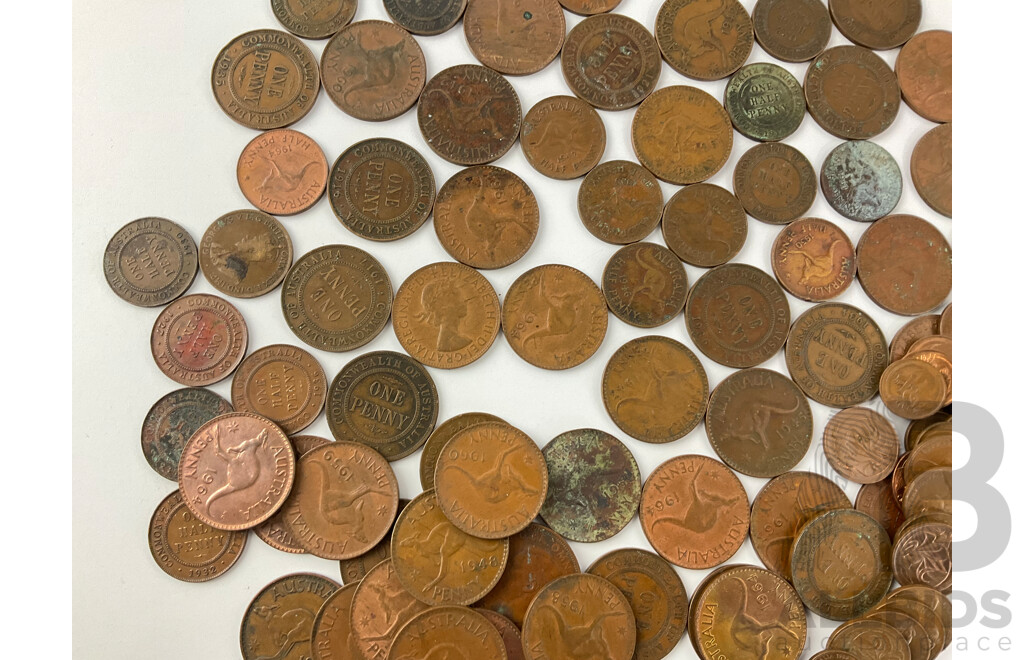 Australian Predecimal and Decimal Coins Including KGV, KGVI and QE2 Pennies and Half Pennies, KGVI, QE2 Shilling, Sixpence and Threepence