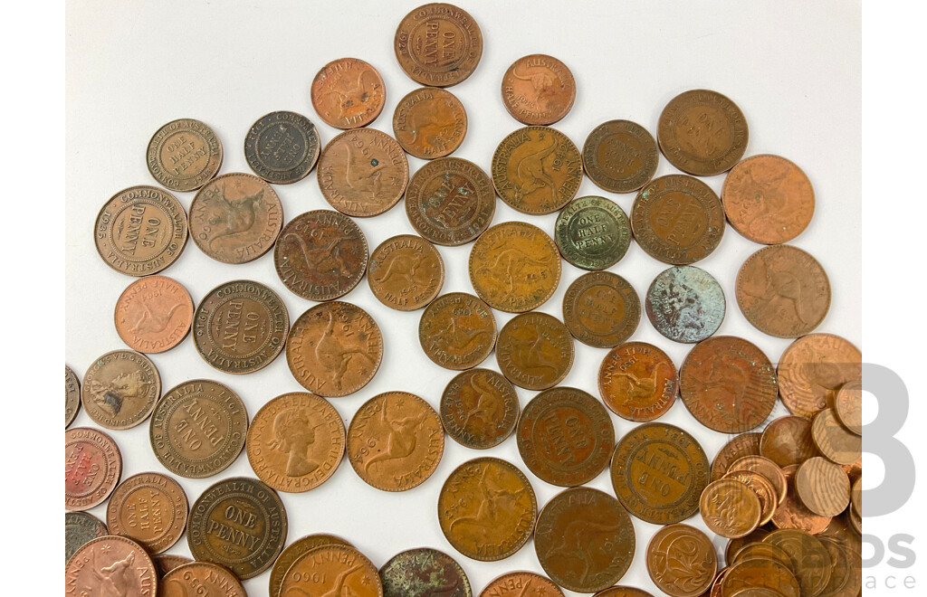 Australian Predecimal and Decimal Coins Including KGV, KGVI and QE2 Pennies and Half Pennies, KGVI, QE2 Shilling, Sixpence and Threepence