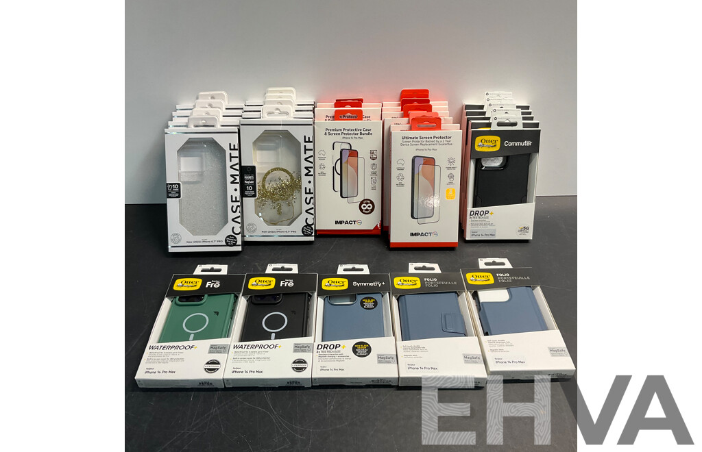 OTTERBOX, CASE MATE Phone Case  & IMPACT ZONE Case & Screen Bundle and Screen Protector for IPhone 14 Pro MAX - Lot of 27 - Estimated Total ORP$1,600.00