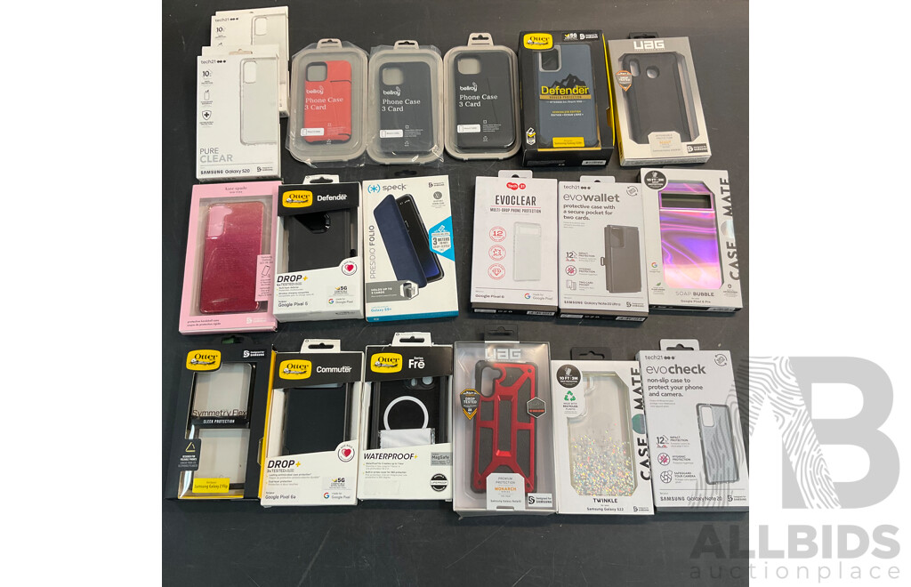 UAG, OTTERBOX & Assorted of Phone Case for Samsung/Apple/Google - Lot of 21- Estimated Total ORP$1,050