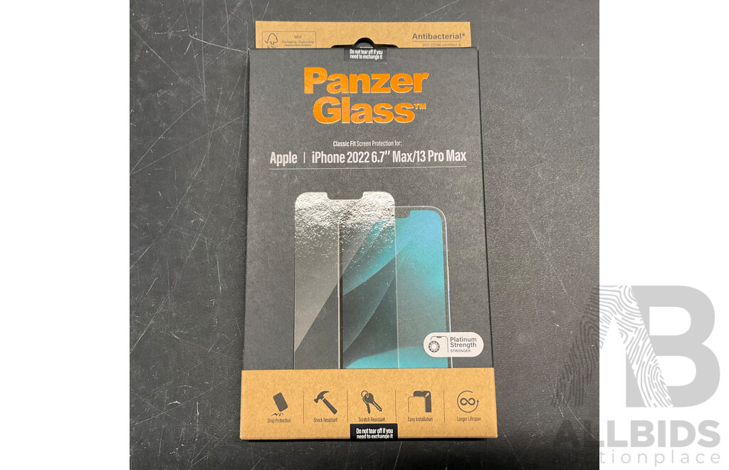 PANZER GLASS Classic Fit Screen Protection for Apple IPhone 2022 6.7inch Max/Pro MAX - Lot of 40 - Estimated Total ORP $1,200.00