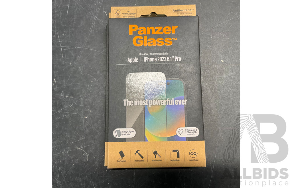 Assorted of PANZER GLASS Screen Protection for Apple IPhone 2022 6.1inch/6.7inch - Lot of 32 - Estimated Total ORP $1,500.00