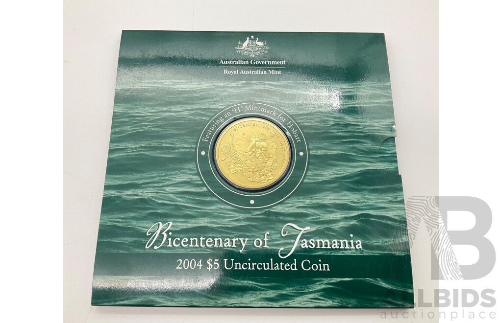 2004 RAM $5 Uncirculated Coin. Bicentenary Tasmania.