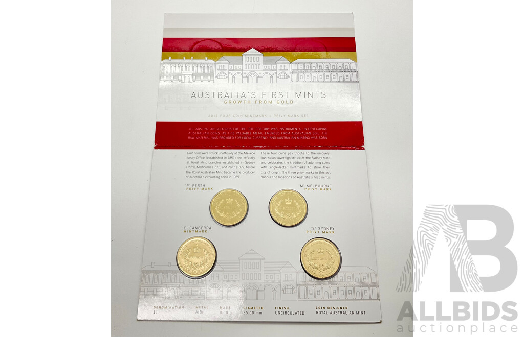 2016 RAM Four $1 Coin Mint and Privy Mark Coin Set. Australia's First Mints.