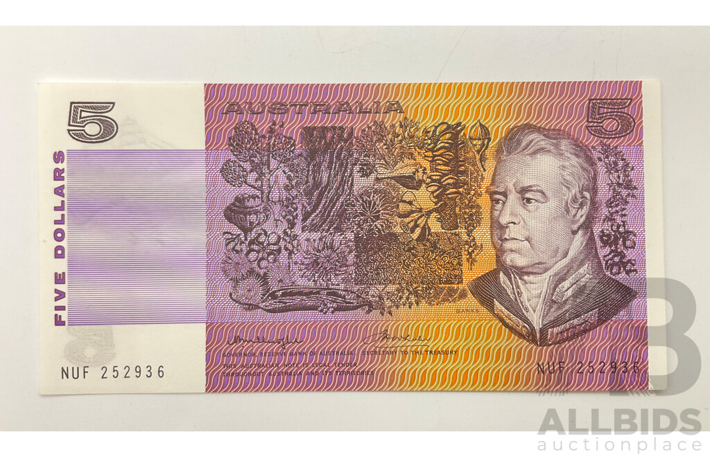 1976 R206b A/ UNC Knight Wheeler $5 Note. NUF 252936.