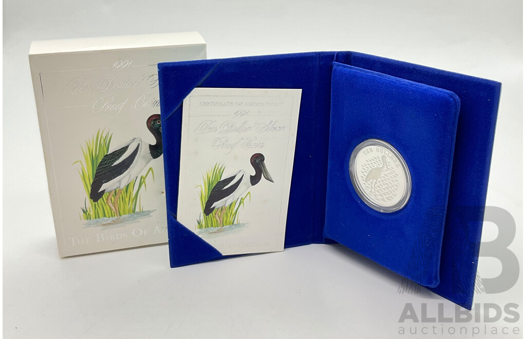 1991 RAM $10 Silver Proof Coin. Jabiru.