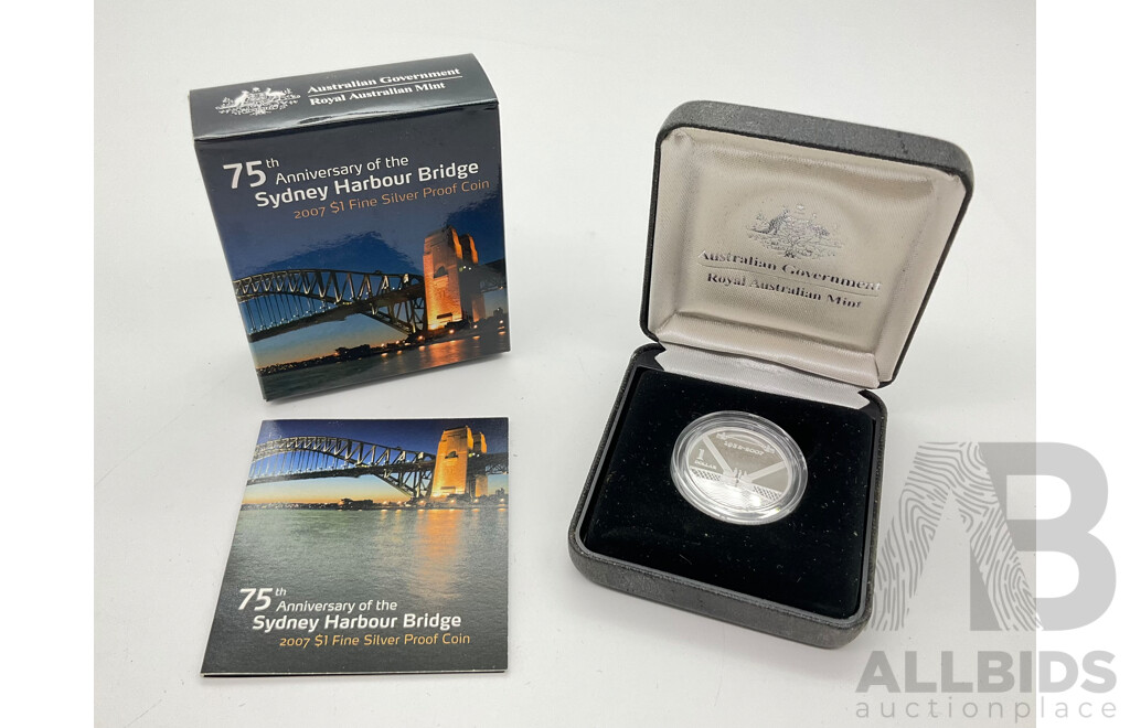 2007 RAM $1 Fine Silver Proof Coin. 75th Anniversary Harbour Bridge.