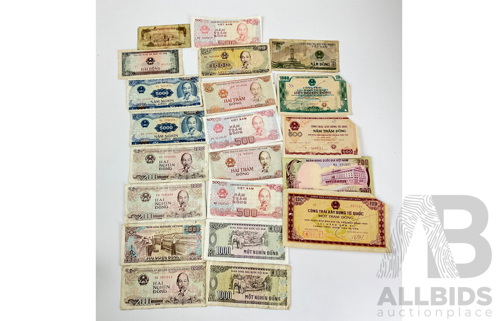 Twenty One Vietnam Bank Notes.