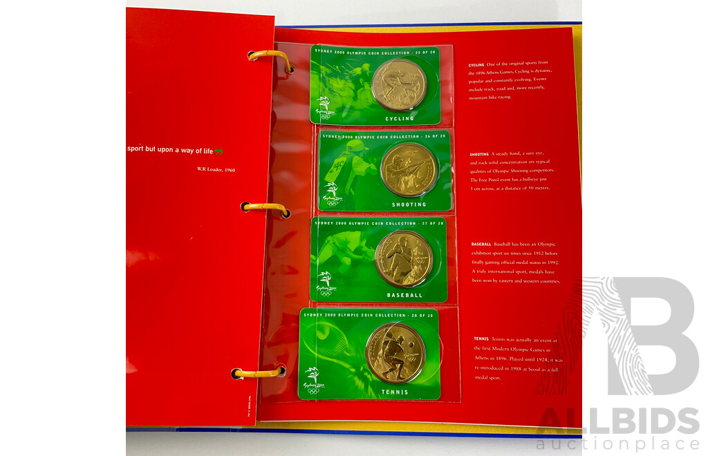 2000 Sydney Olympics coin album. Twenty eight $5 coins plus members medallion.