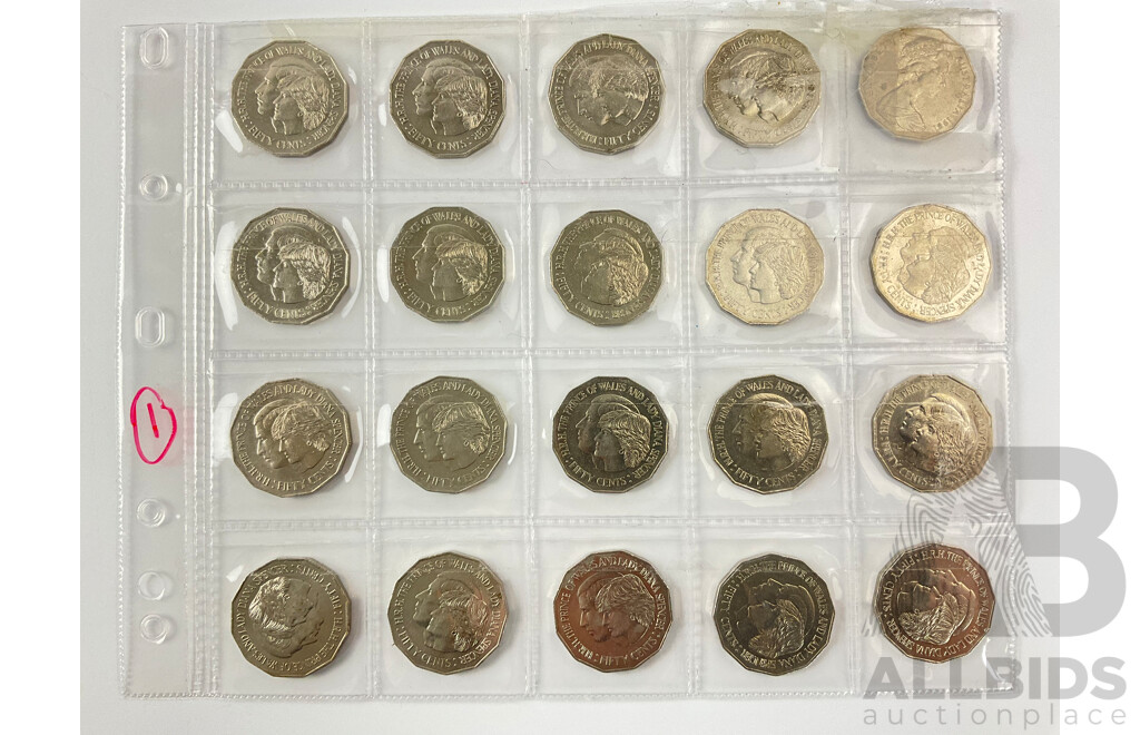 1981 Charles and Diana Uncirculated Twenty 50c Coins.