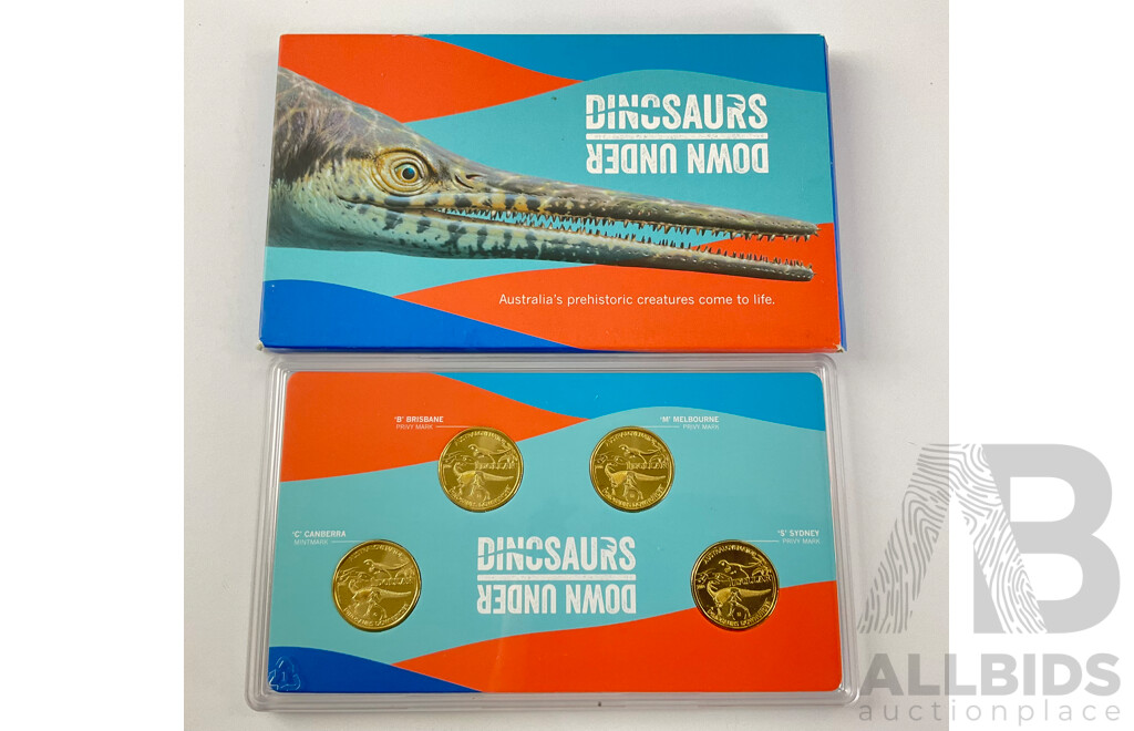 2022 RAM Dinosaurs Down Under Four Mint and Privy Marked $1 Coins.