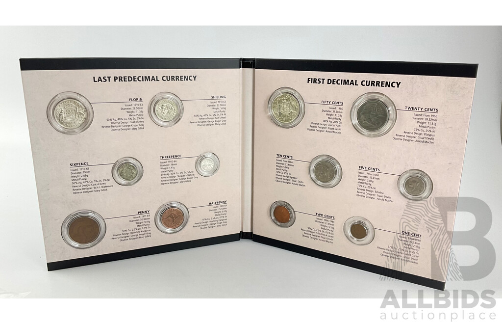 1966 Australian Coin Set. From Pence to Cents, Twelve Coins.