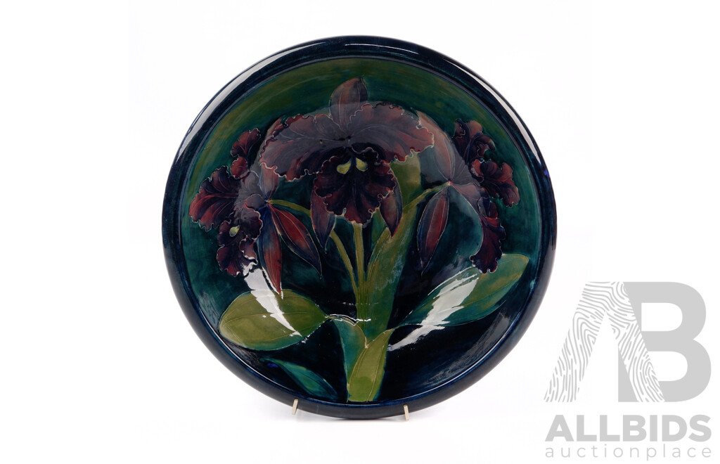 Rare Impressive Large Antique Moorcroft Porcelain Bowl with Hand Painted Iris Pattern by William Moorcroft, Circa 1919